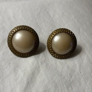 Elegant Gold and Cream Button Earrings